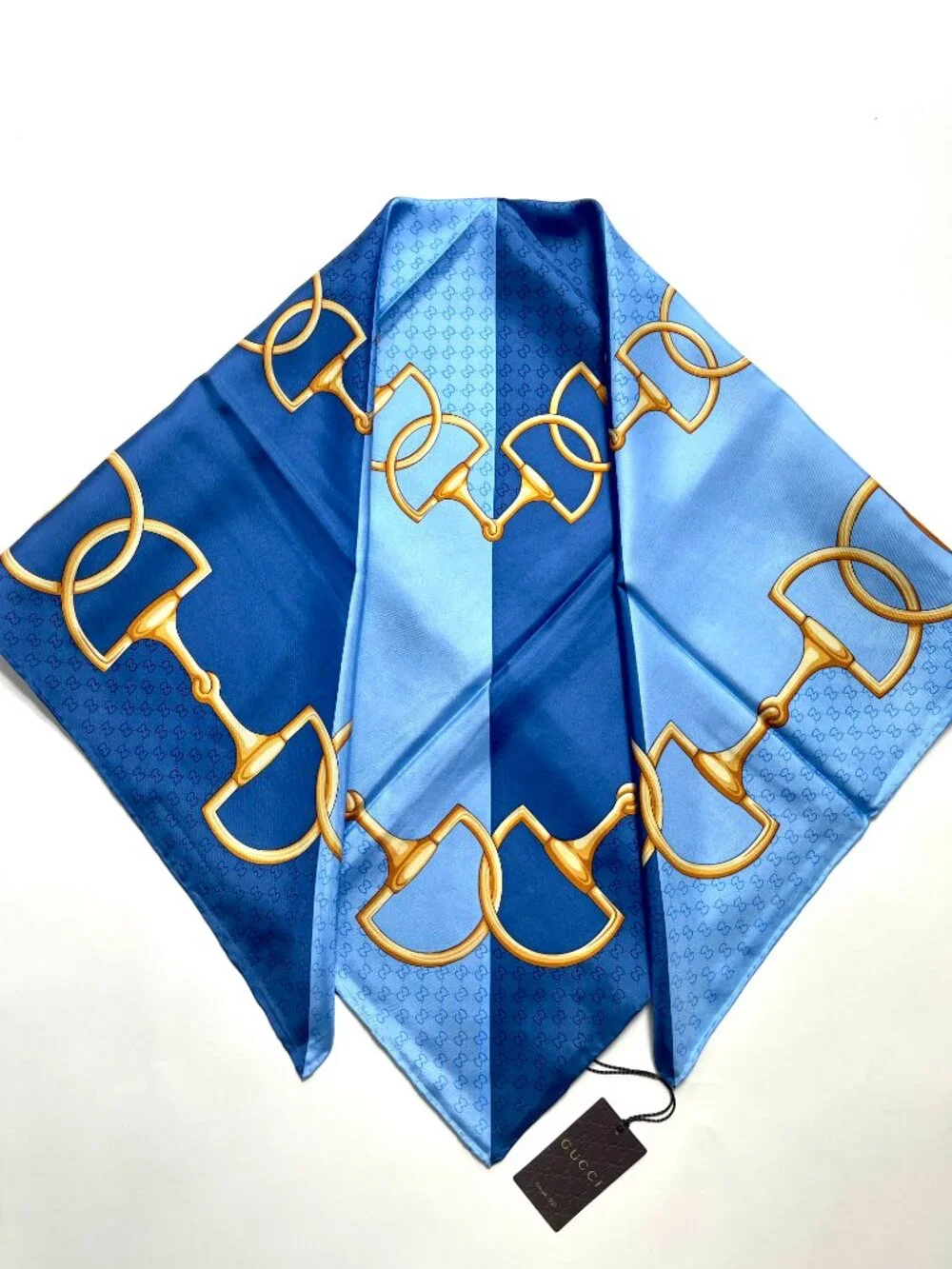Display #1 Gucci Equestrian Horsebit Blue with Gold Silk Scarf